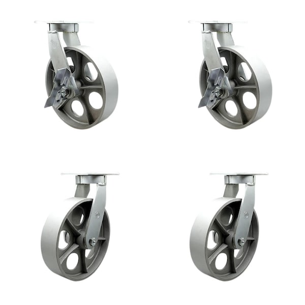 Service Caster 10'' Extra Heavy Duty Semi Steel Cast Iron Caster Set 4 Swivel Locks 2 Brakes, 4PK CRAN-KP92S1030-SSR-SLB-BSL-2-BSL-2 - main
